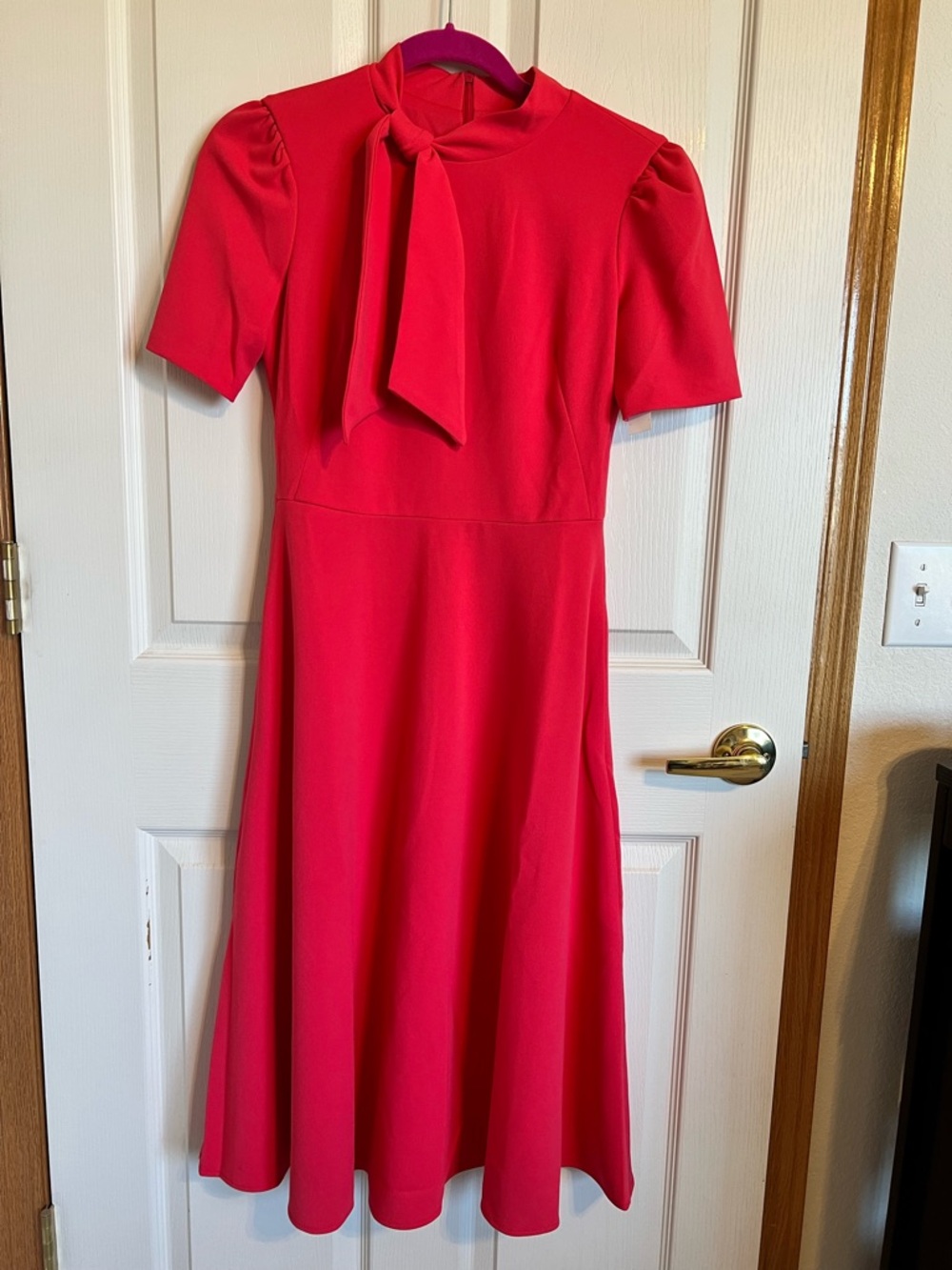 Maggy London Pink Tie-Neck Midi Dress